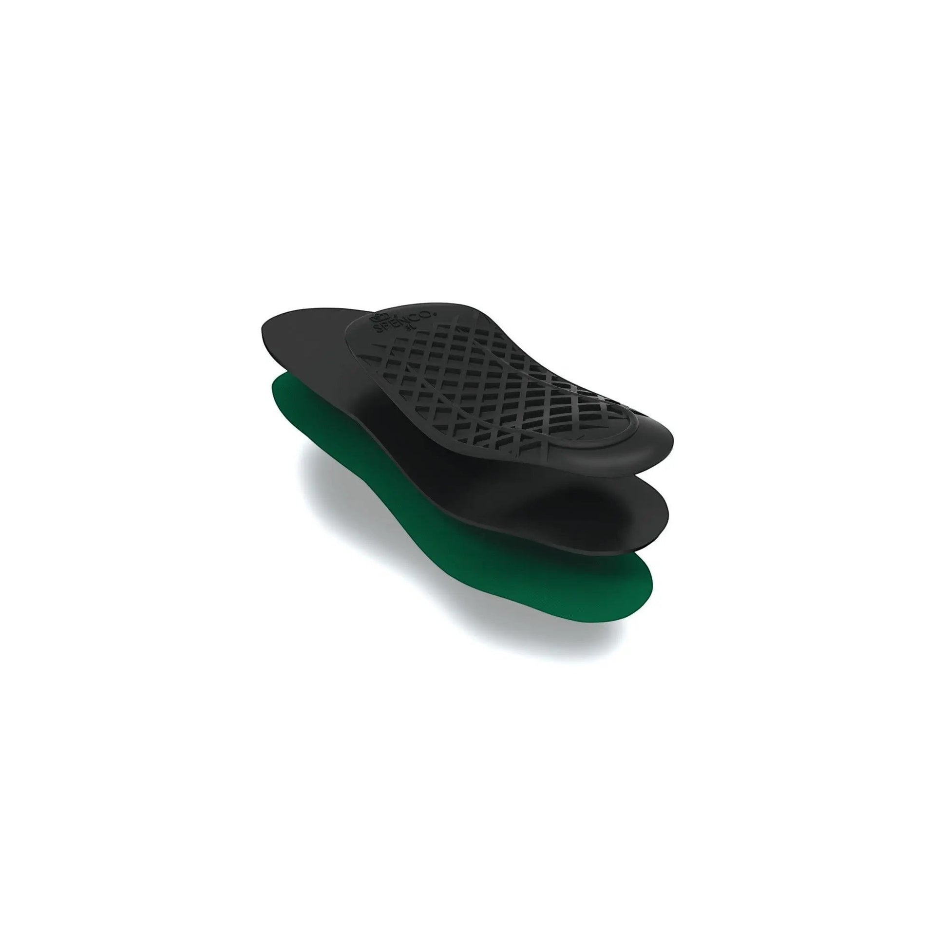 Allen's Bootery Spenco Ortho Arch full length insoles with black molded arch support and green cushioned base.