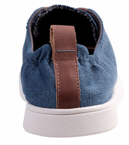 Allen's Bootery Spenco Santa Clara bluestone heathered jersey casual sneaker with brown leather heel tab