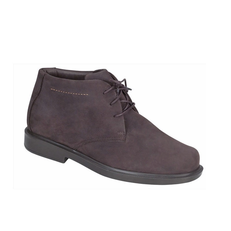 Allen's Bootery Statesman Chukka Boot in coffee bean brown leather with a cushioned sole and lace-up ankle design.