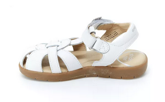 Allen's Bootery Stride Rite white closed-toe toddler sandals with adjustable hook-and-loop strap and rubber sole