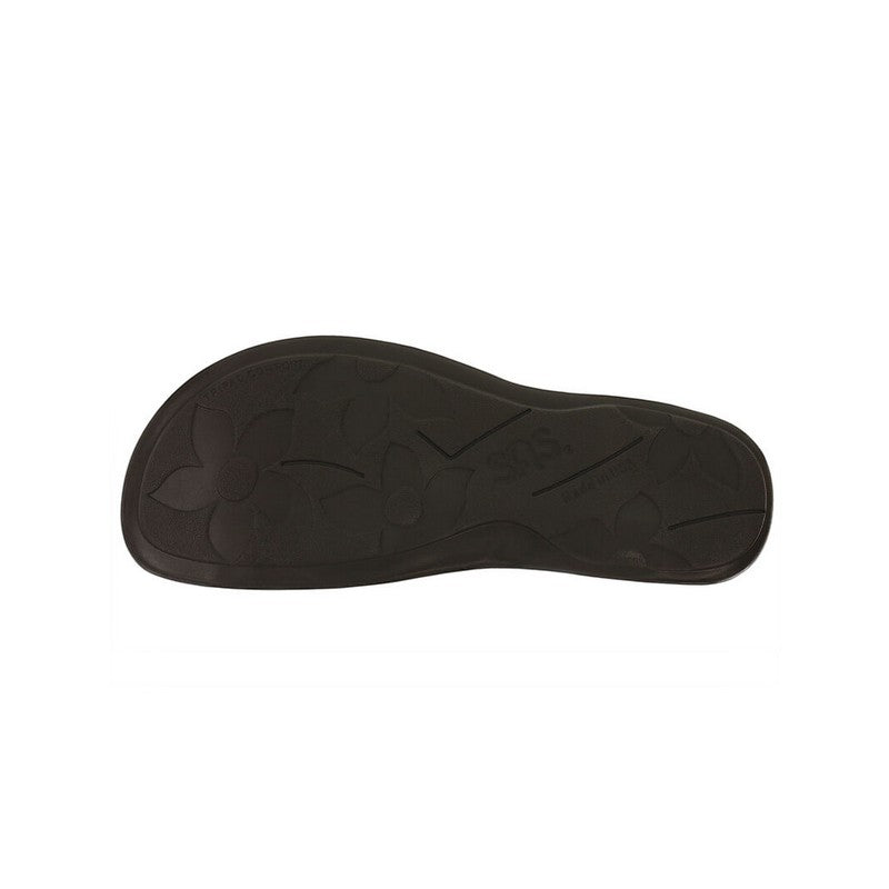 Allen's Bootery Swerve chestnut sandal showing the durable brown polyurethane outsole with floral tread pattern