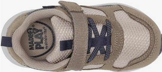 Allen's Bootery taupe Made2Play Brighton adaptable sneakers for kids with hook and loop closure and faux laces