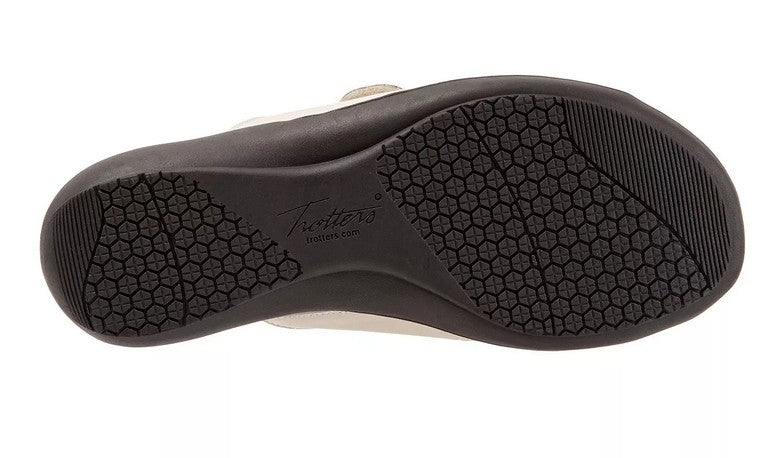 Allen's Bootery Terri bone sandal showing the black rubberized sole with a textured grip pattern
