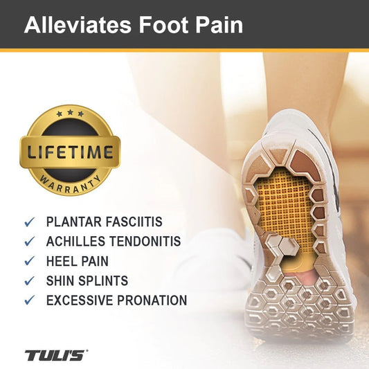 Allen's Bootery Tuli's Heel Cup inserted in a sneaker showing the shock-absorbing honeycomb design for pain relief.