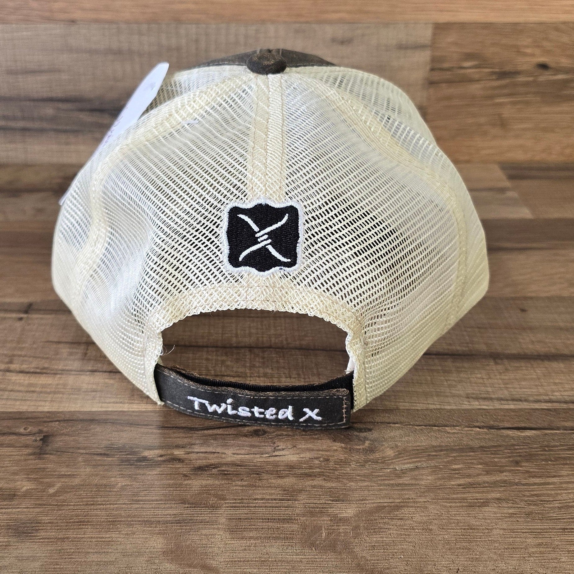 Allen's Bootery Twisted X brown mesh back hat with adjustable hook and loop closure and embroidered logo