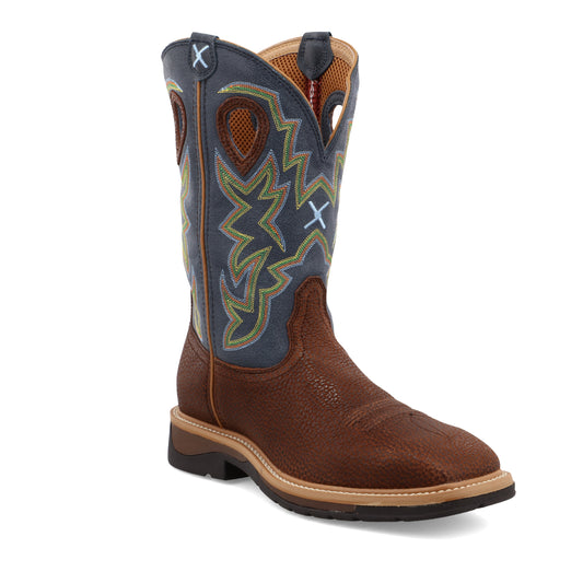 Allen's Bootery Twisted X men's 12-inch navy and peanut leather western work boot with decorative stitching