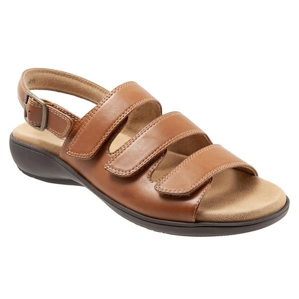 Allen's Bootery Vine brown leather sandals with three adjustable hook and loop straps and a buckled back strap.