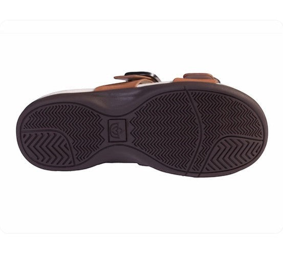 Allen's Bootery Vista Slide Saddle tan faux suede adjustable double strap comfort slides
