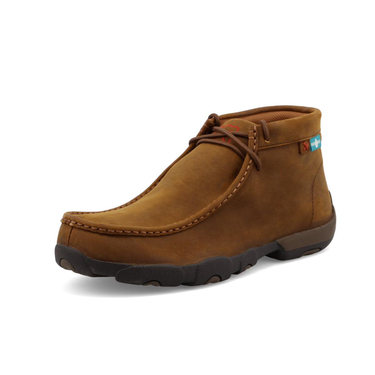Allen's Bootery men's waterproof chukka boot in distressed saddle oiled leather with a durable rubber outsole.