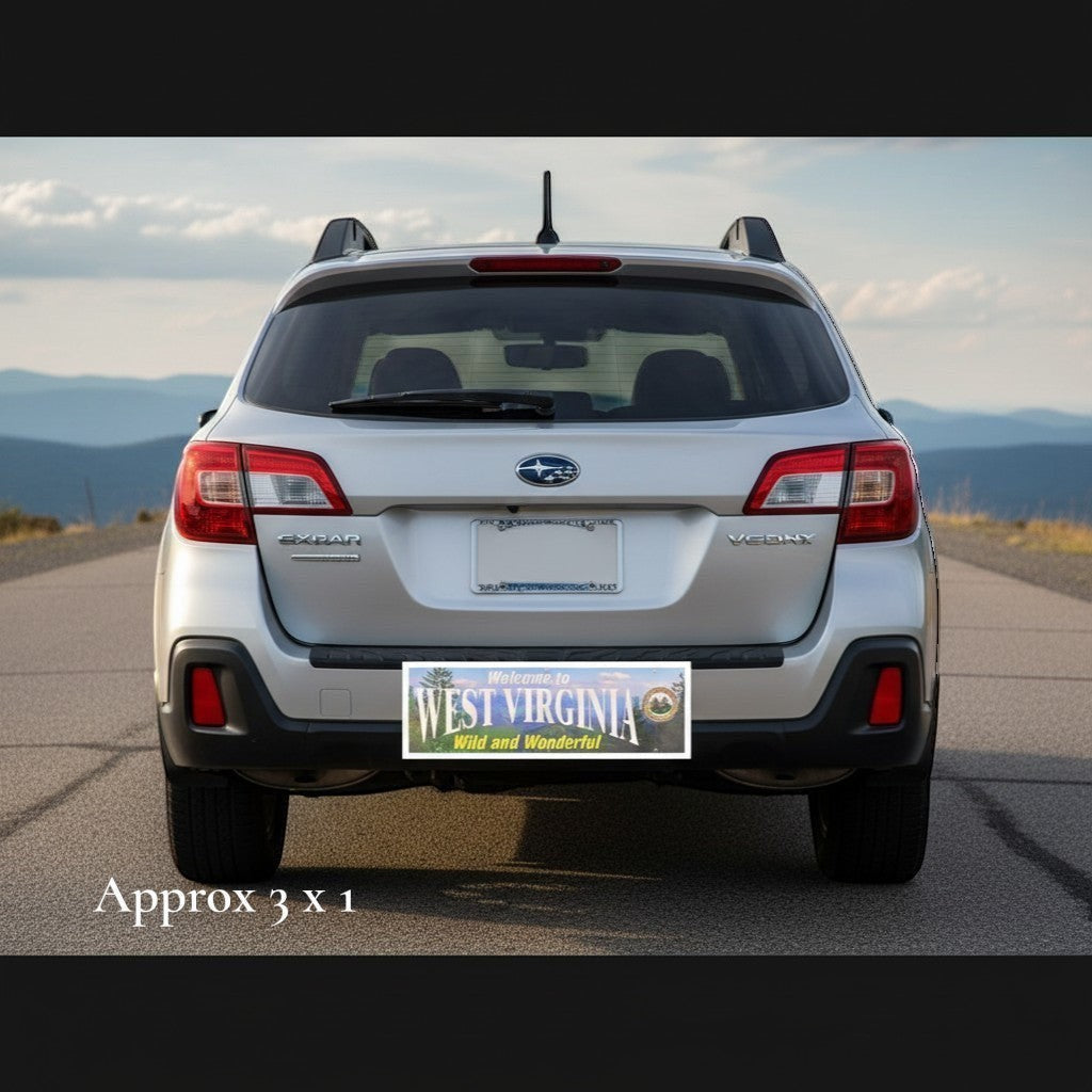 Allen's Bootery weather resistant West Virginia interstate sign sticker displayed on a silver car bumper