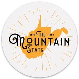 Allen's Bootery circular West Virginia sticker featuring a golden-orange state silhouette and vintage typography.