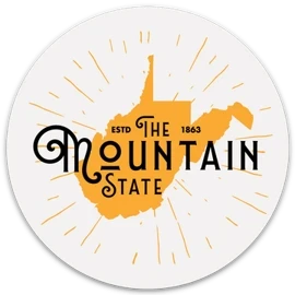 Allen's Bootery circular West Virginia sticker featuring a golden-orange state silhouette and vintage typography.