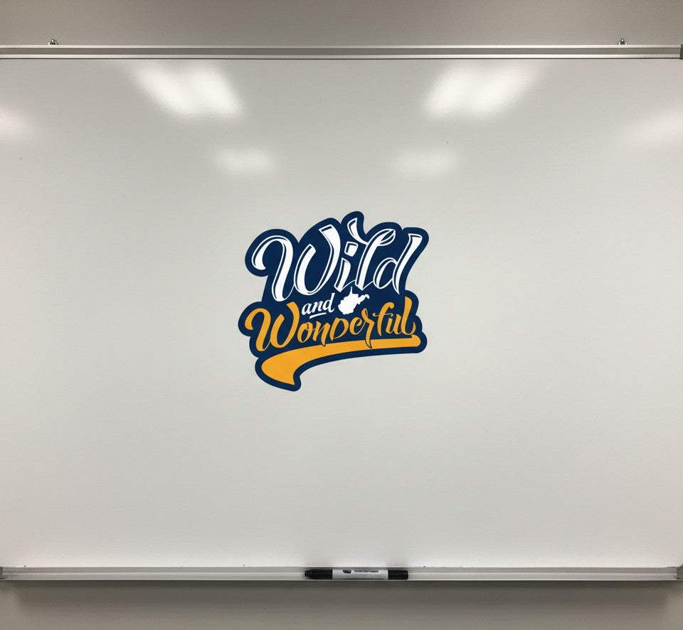 Allen's Bootery Wild & Wonderful West Virginia script magnet with navy and gold lettering on a white board.