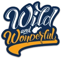 Allen's Bootery Wild and Wonderful script magnet with white and gold lettering on a navy blue background.