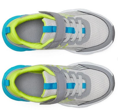 Allen's Bootery Wind 3.0 grey and green kids sneakers with mesh and leather upper and hook-and-loop strap