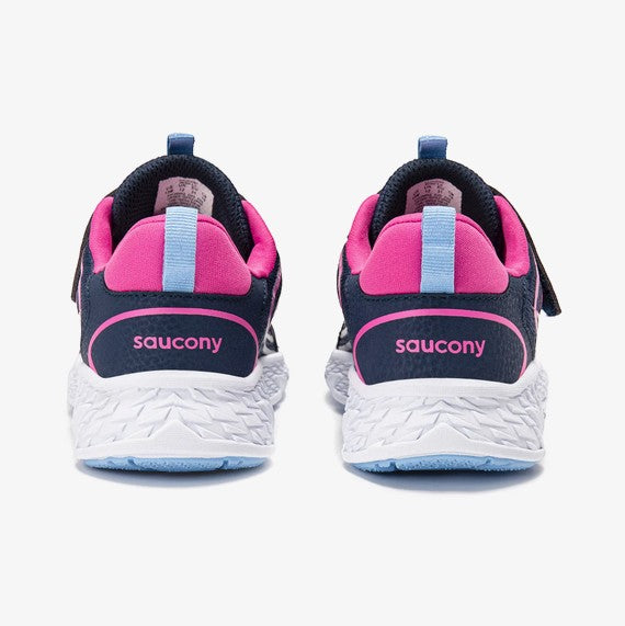 Allen's Bootery Little Kid's Wind Navy/Pink sneakers with white soles and adjustable straps.