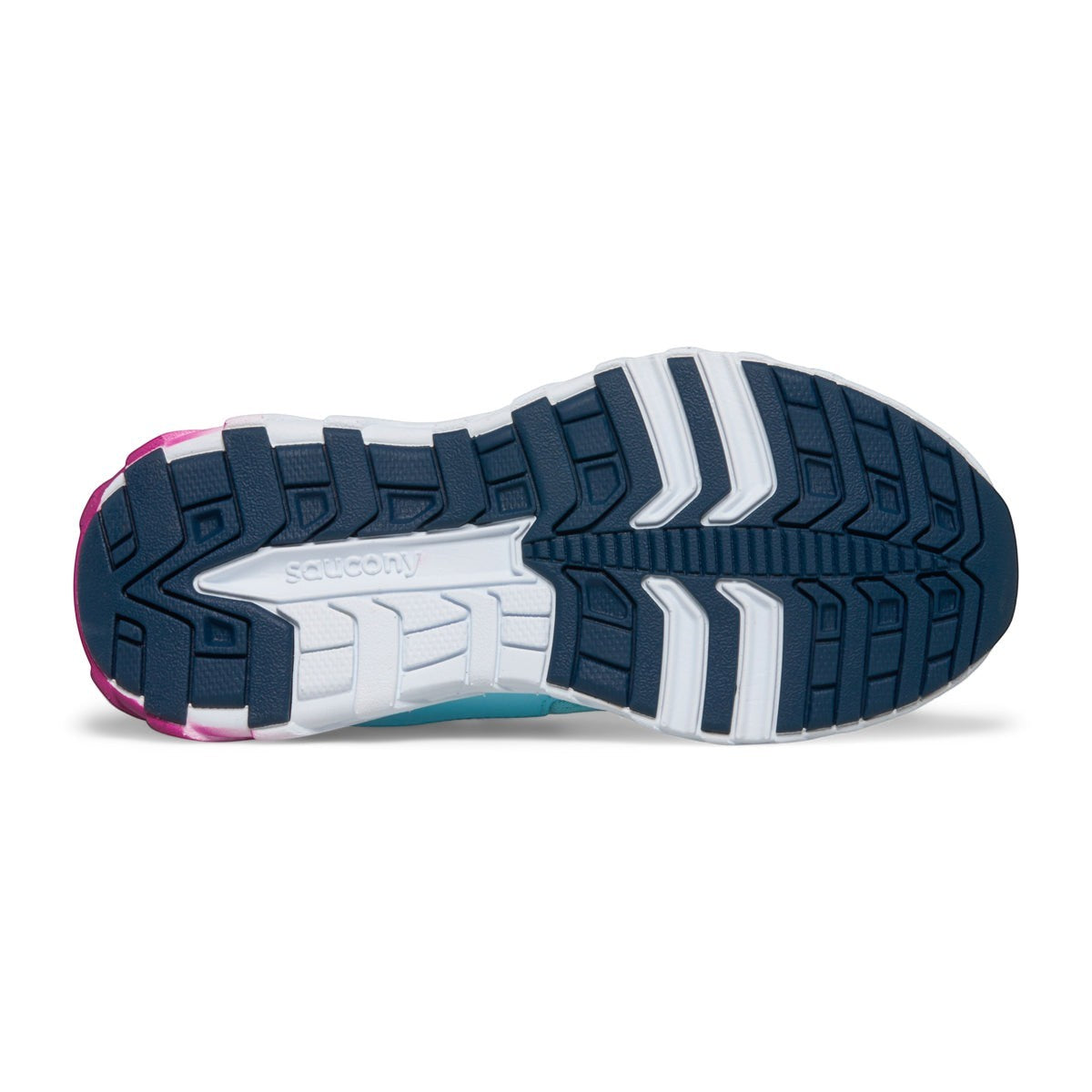 Allen's Bootery Little Kid's Wind A/C 2.0 sneaker outsole in blue, white, and pink with non-marking rubber tread.