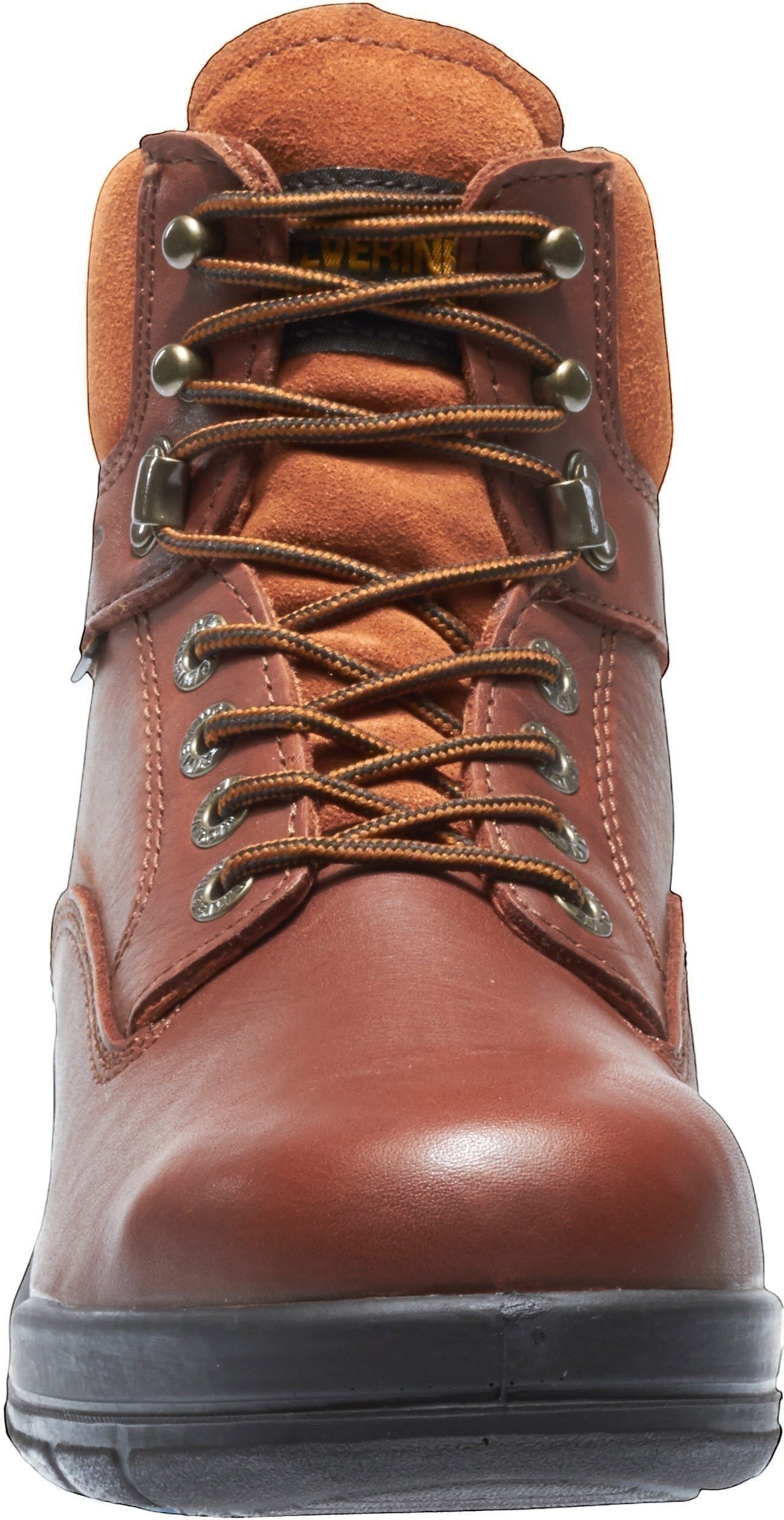Allen's Bootery brown leather and suede waterproof work boot with lace-up front and black sole.