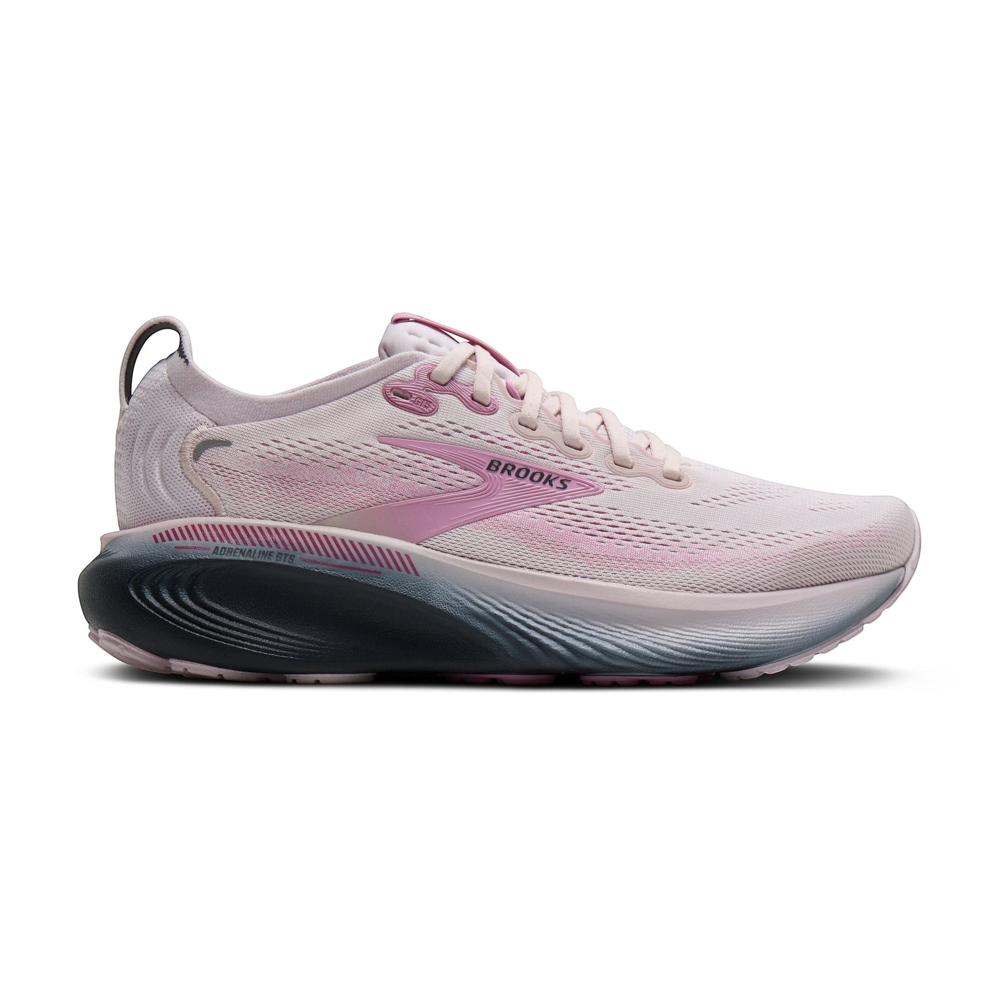 Allen's Bootery Women's Adrenaline 25 mauve and pink breathable mesh running shoe with supportive cushioning and guide rails.