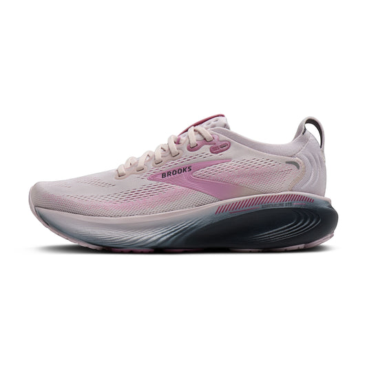 Allen's Bootery Women's Adrenaline 25 mauve and pink breathable mesh running shoe with guide rails and balanced cushioning.