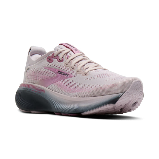 Allen's Bootery Women's Adrenaline 25 mauve and pink breathable mesh running shoes with guide rails and balanced cushioning.