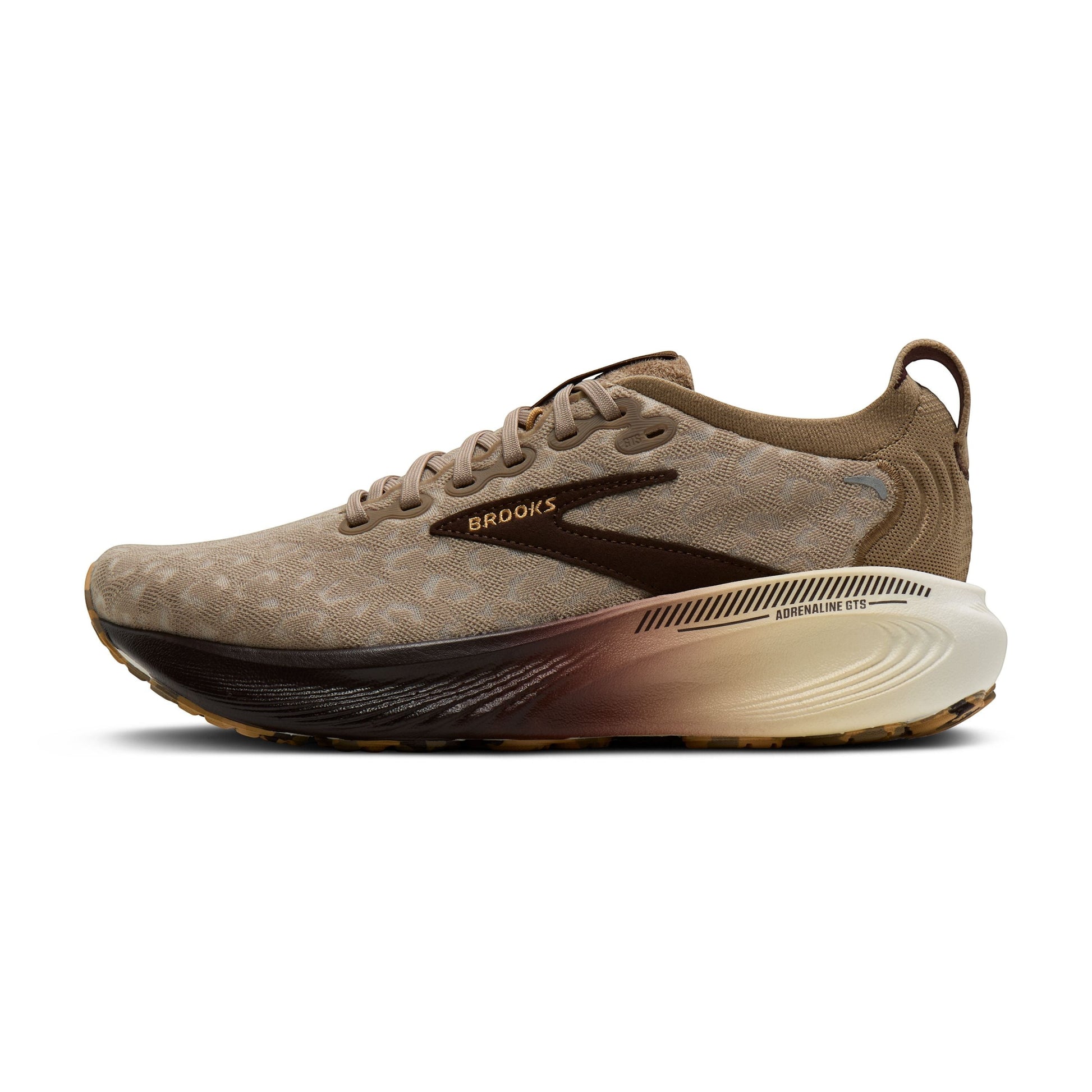 Allen's Bootery Women's Adrenaline 25 running shoe in greige, chocolate, and latte with breathable upper and supportive cushioning.