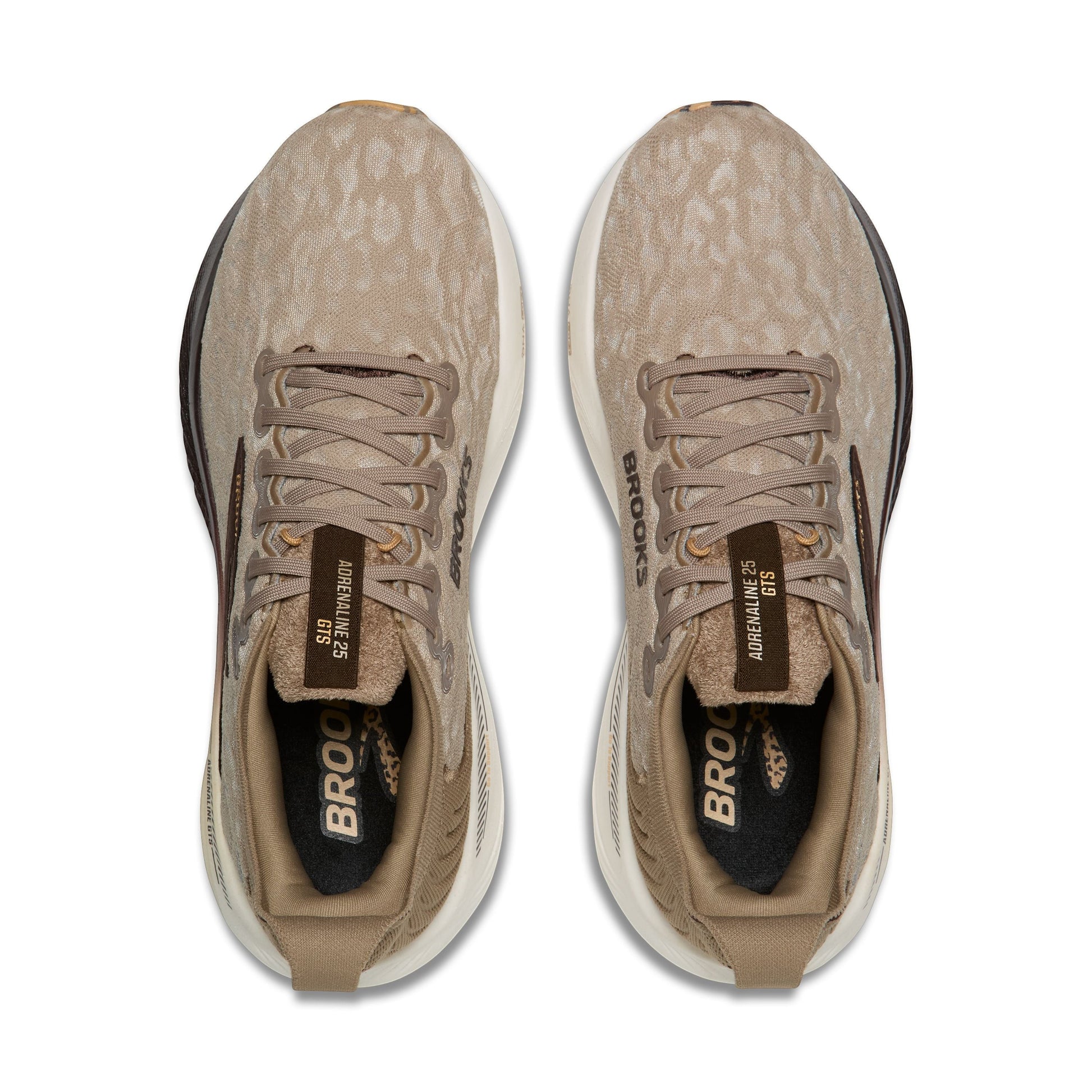 Allen's Bootery Women's Adrenaline 25 running shoes in greige and chocolate with a subtle patterned upper and responsive cushioning.