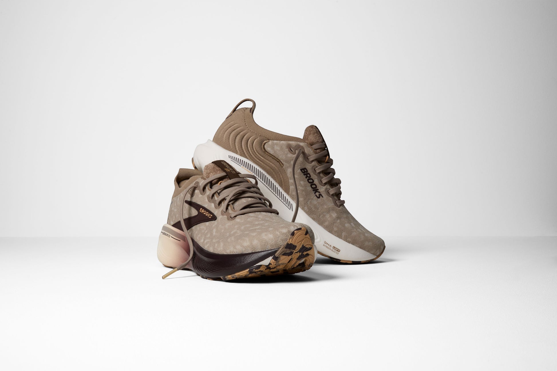 Allen's Bootery Women's Adrenaline 25 running shoes in greige, chocolate, and latte. Features breathable mesh upper and supportive cushioning.
