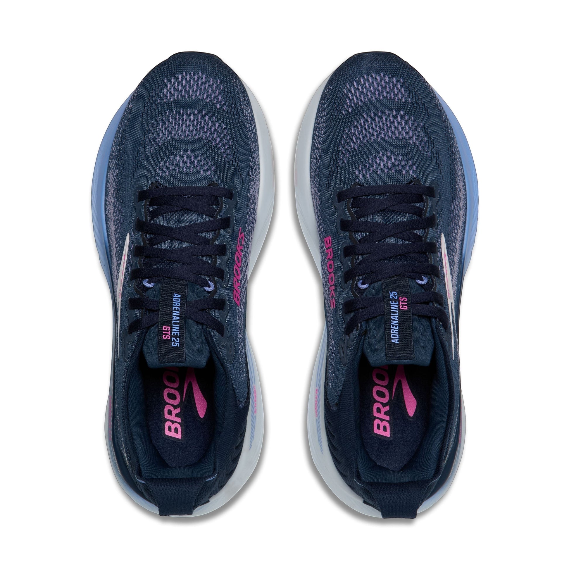 Allen's Bootery Women's Adrenaline 25 running shoes in navy with pink accents. Mesh upper, lace-up closure, and supportive cushioning.