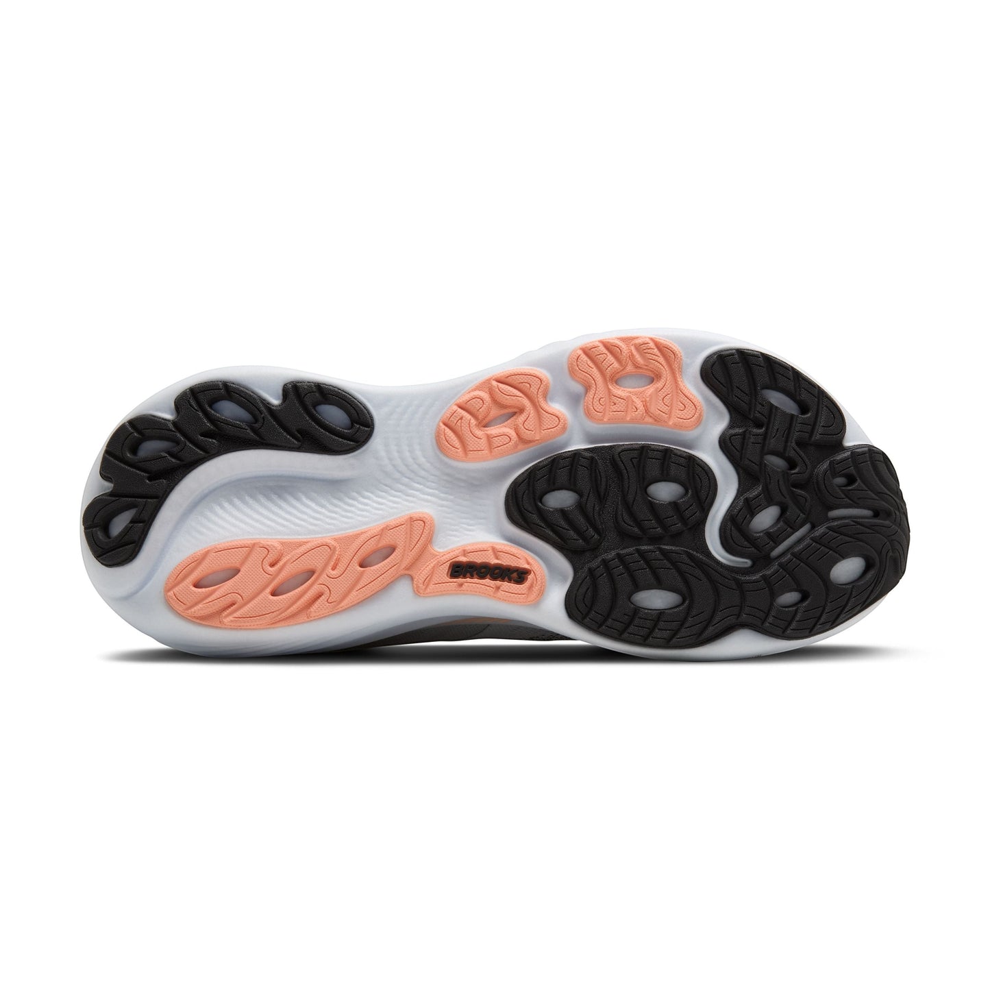 Allen's Bootery Women's Adrenaline GTS 25 running shoe sole in grey, black, and coral with balanced cushioning and guide rail support.