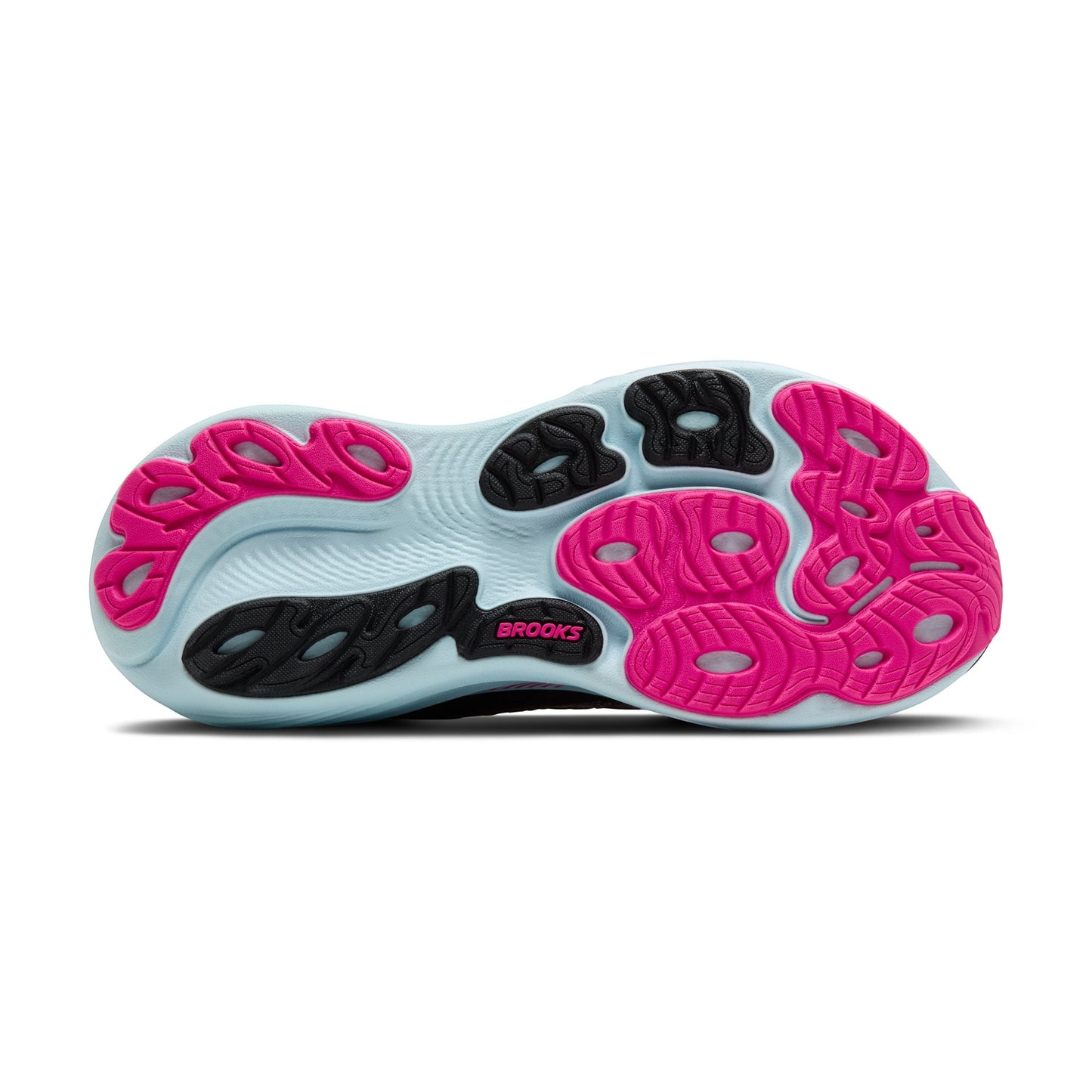 Allen's Bootery Women's Adrenaline GTS 25 running shoes in black with cyber pink and iced aqua accents. Features breathable mesh and supportive cushioning.