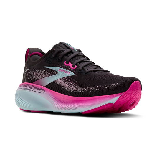 Allen's Bootery Women's Adrenaline GTS 25 black running shoes with pink and aqua accents, breathable mesh upper, and supportive cushioning.