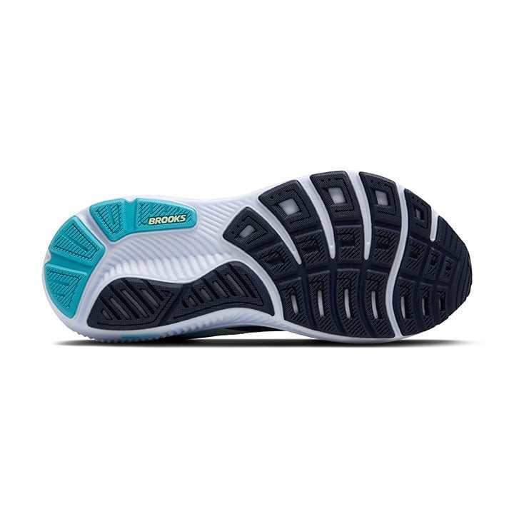 Allen's Bootery Women's Ghost 17 running shoes in navy, green, and turquoise. Features updated structure and enhanced cushioning.