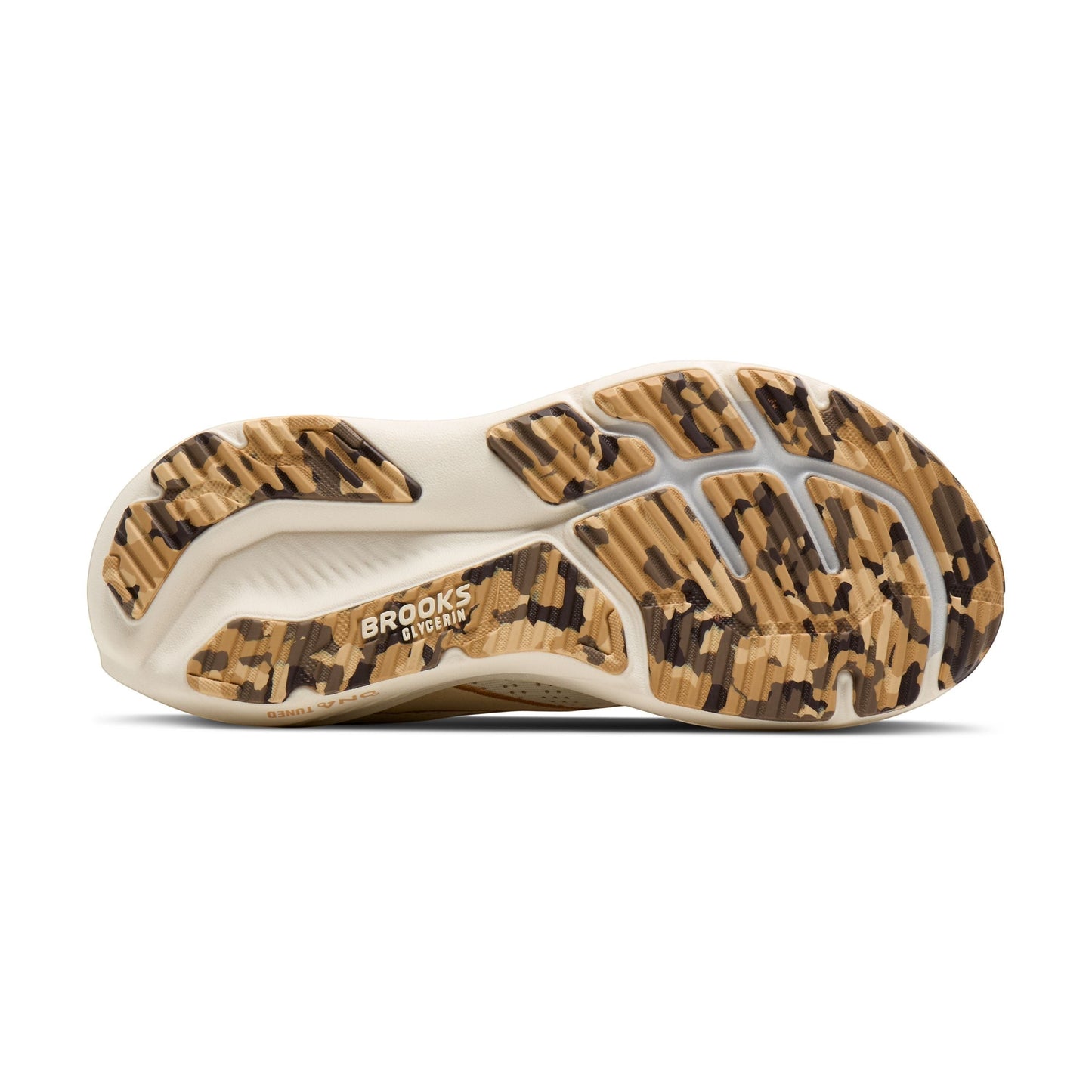 Allen's Bootery Women's Glycerin 23 running shoes in tofu, creme, and chocolate camouflage sole. Neutral support, plush cushioning.