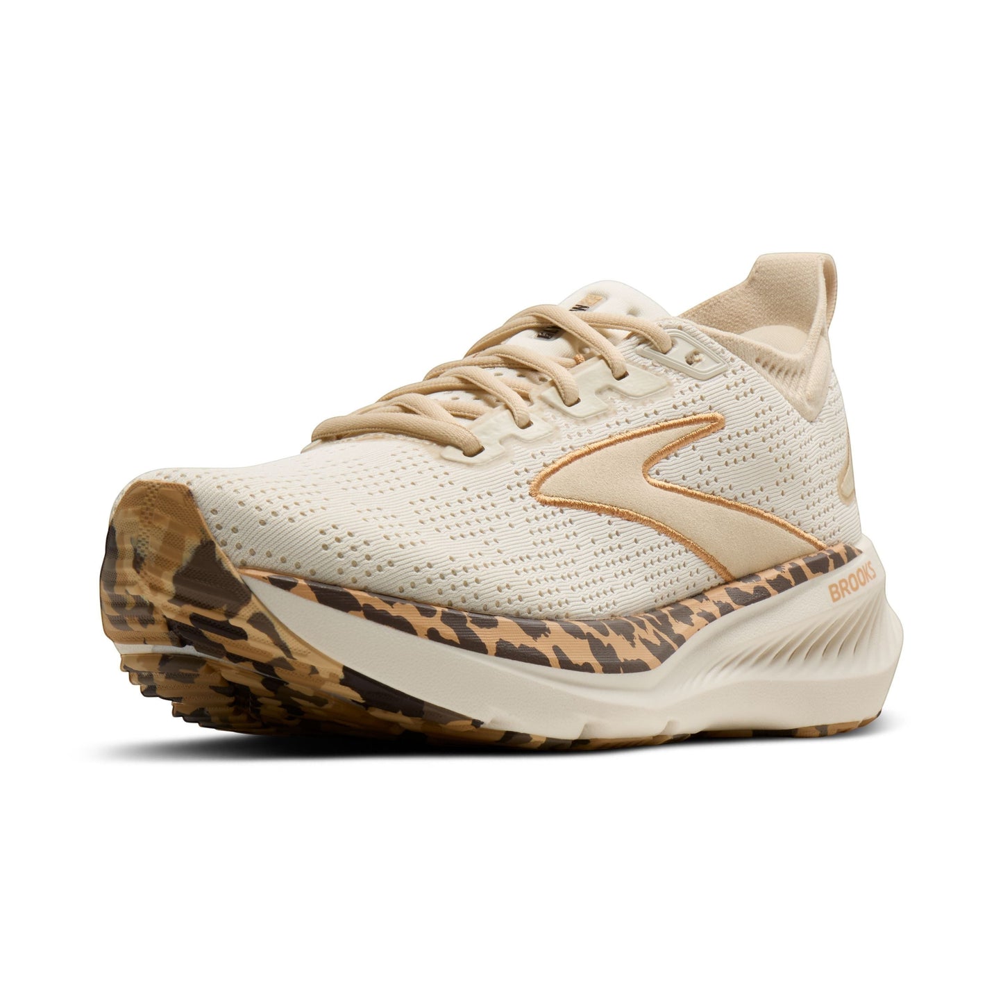 Allen's Bootery Women's Glycerin 23 running shoes in tofu, creme, and chocolate with leopard print accents.