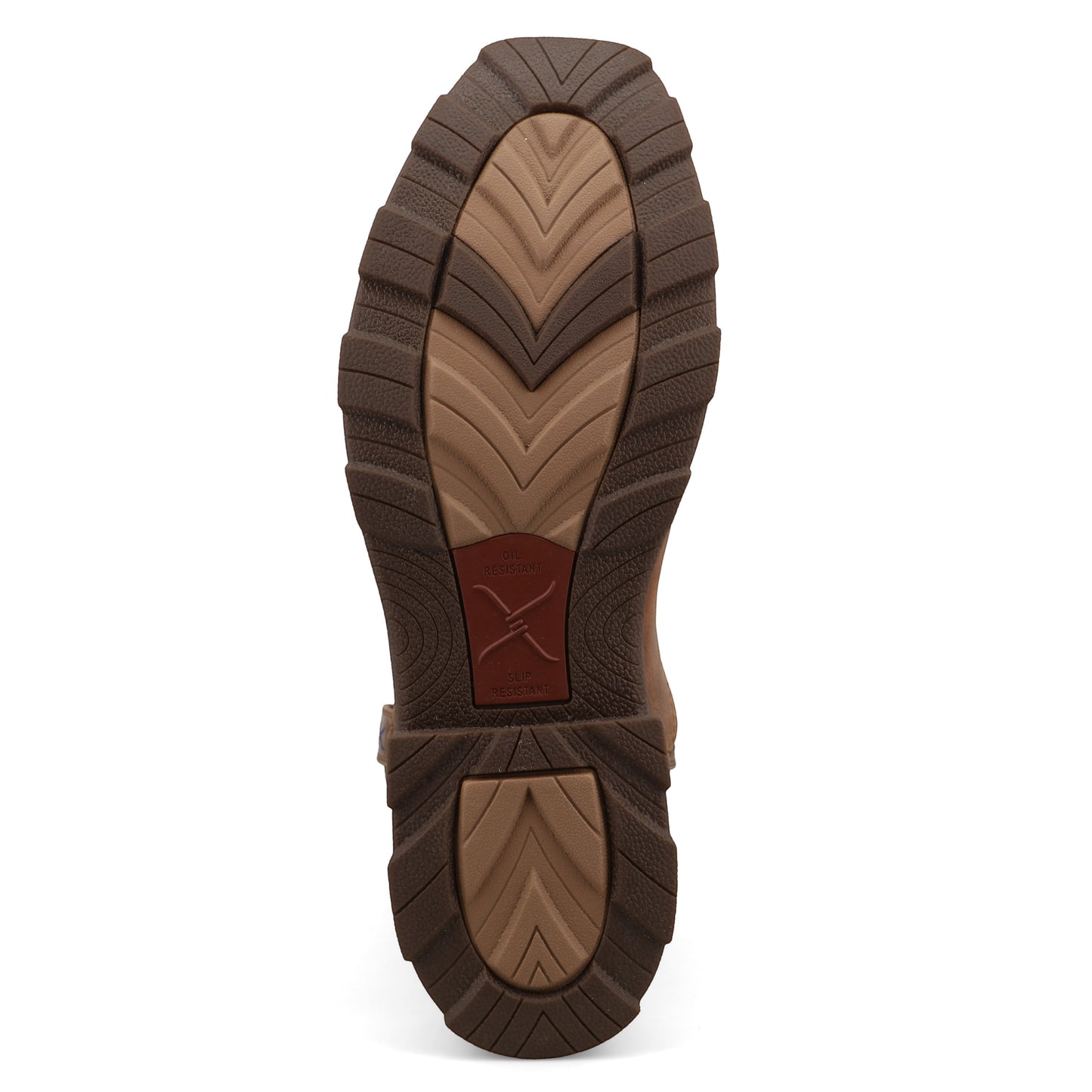 Allen's Bootery UltraLite X work boot showing the brown oil and slip resistant rubber outsole tread pattern