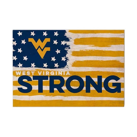 Allen's Bootery 9x13 WV Strong sign featuring a distressed West Virginia flag design in blue, gold, and white.