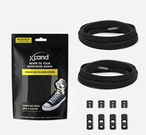 Allen's Bootery Xpand black no-tie elastic shoelace kit with anchors and clips for one pair of shoes