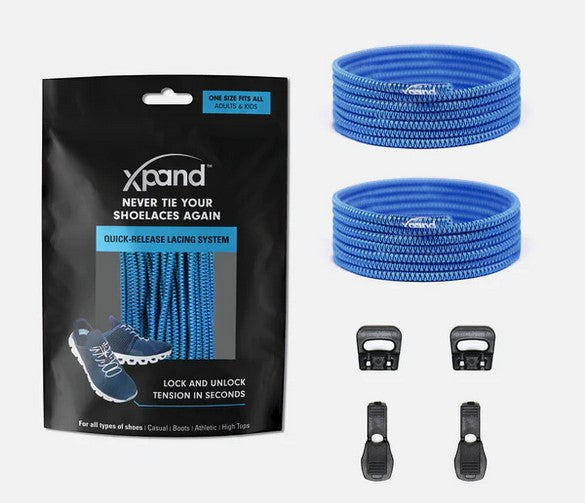 Allen's Bootery Xpand true blue elastic quick-release lacing system kit with anchors and clips for sneakers