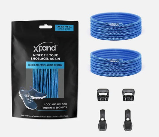 Allen's Bootery Xpand true blue elastic quick-release lacing system kit with anchors and clips for sneakers