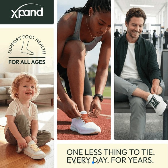 Allen's Bootery Xpand no-tie elastic laces in clover green on various shoes for adults and children