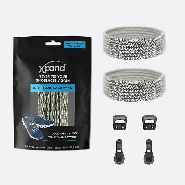Allen's Bootery Xpand glow in the dark elastic laces kit with locking anchors and end clips for one pair of shoes