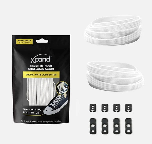 Allen's Bootery Xpand white elastic no-tie shoelace kit with anchors and end clips for sneakers