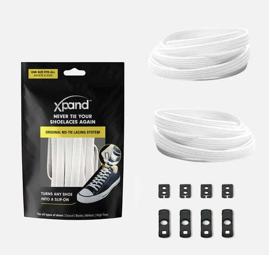 Allen's Bootery Xpand white elastic no-tie shoelace kit with anchors and end clips for sneakers