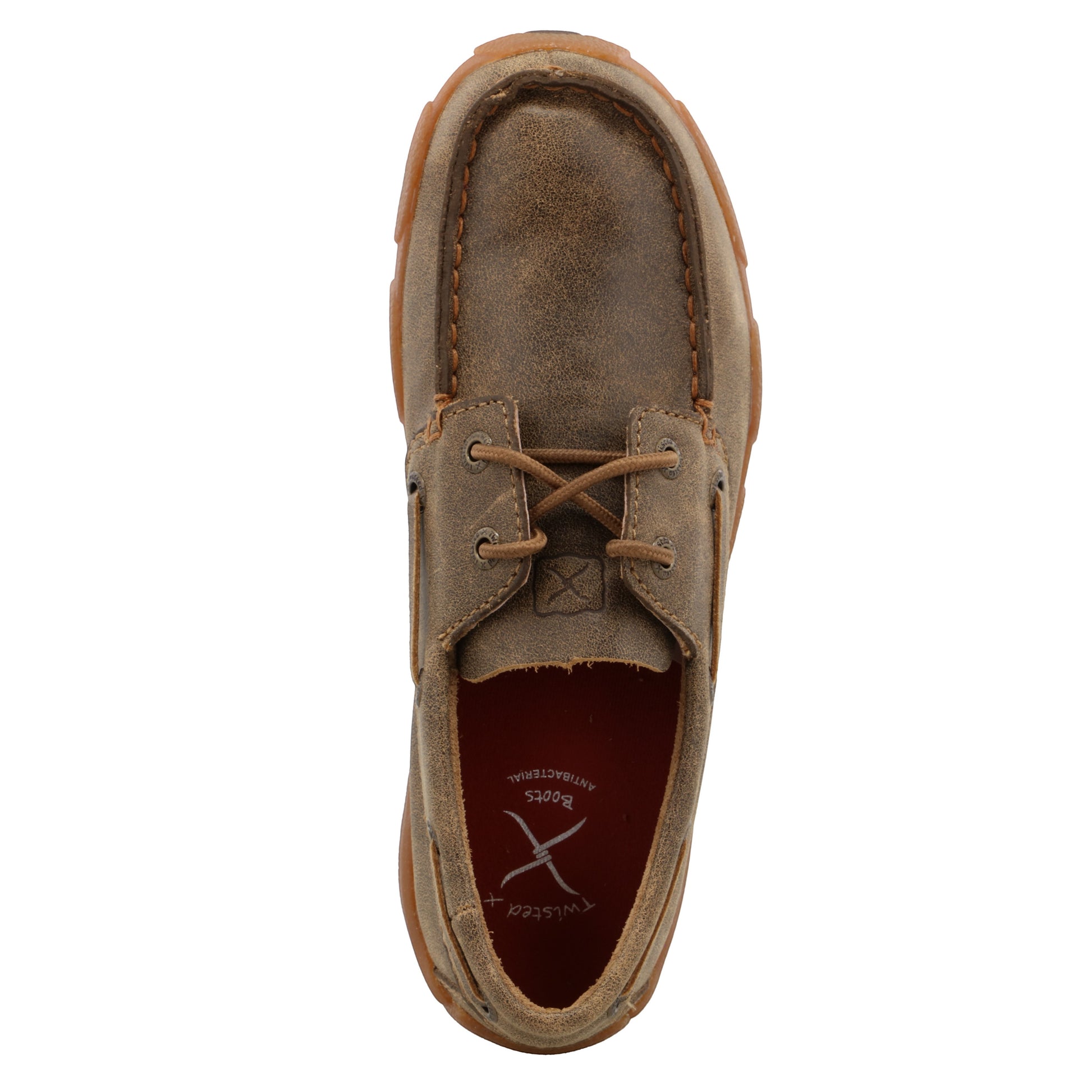 Allen's Bootery Twisted X youth brown leather boat shoe moccasin with lace-up closure and durable rubber sole