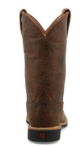 Allen's Bootery youth Top Hand western boots in tan and chocolate leather with a caiman print vamp and rubber outsole