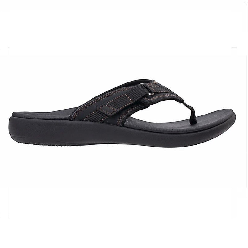 Allen's Bootery YUMI Northfork black quick-dry thong sandal with adjustable hook and loop webbing straps