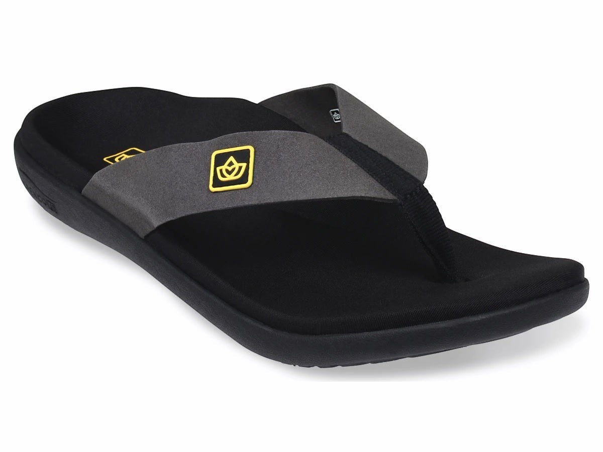 Allen's Bootery Yumi Pure black recovery sandal with memory foam footbed and synthetic suede strap.