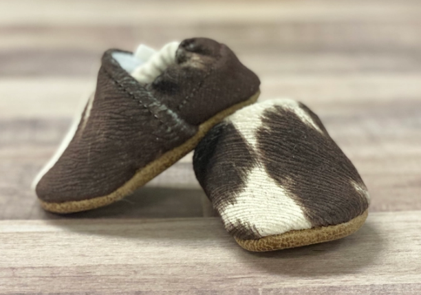 BABY MOCCASINS FAUX COW HIDE